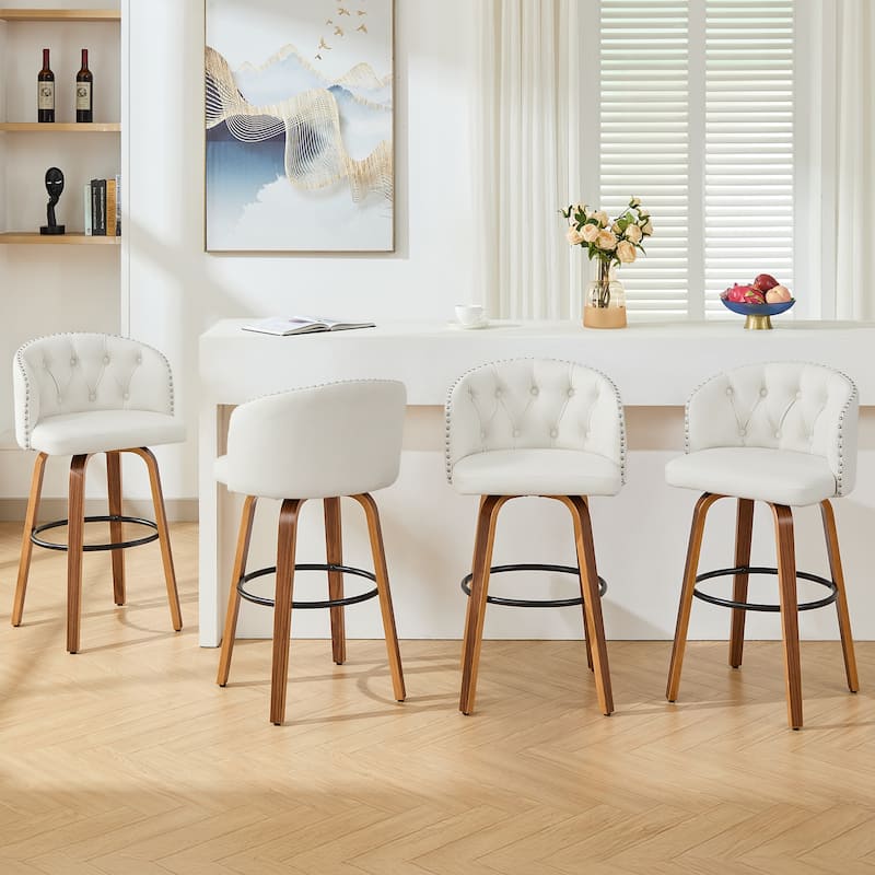 25.5" Faux Leather Upholstered Wood Frame Swivel Counter Height Bar Stool, Set of 2/4
