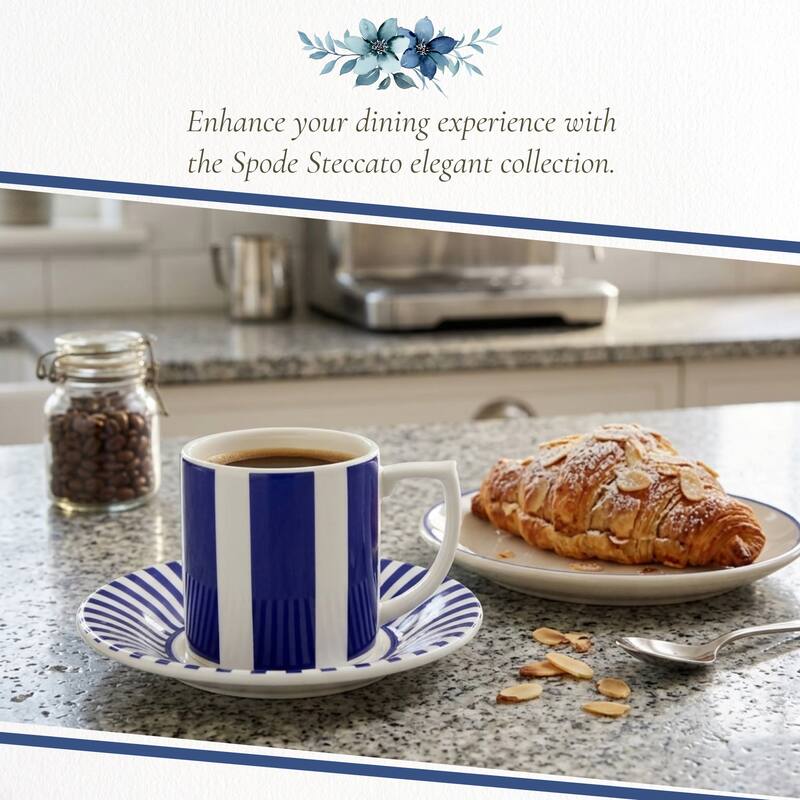 Spode Set of 4 Steccato Bold Espresso Cups and Saucers - 3 oz