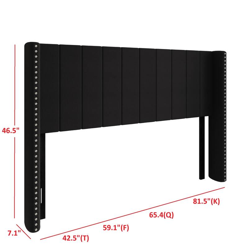 Clayfell Ipswich Upholstered Wingback Headboard with Nailhead Trim, Modern Vertical Channel Tufting, Easy Assembly