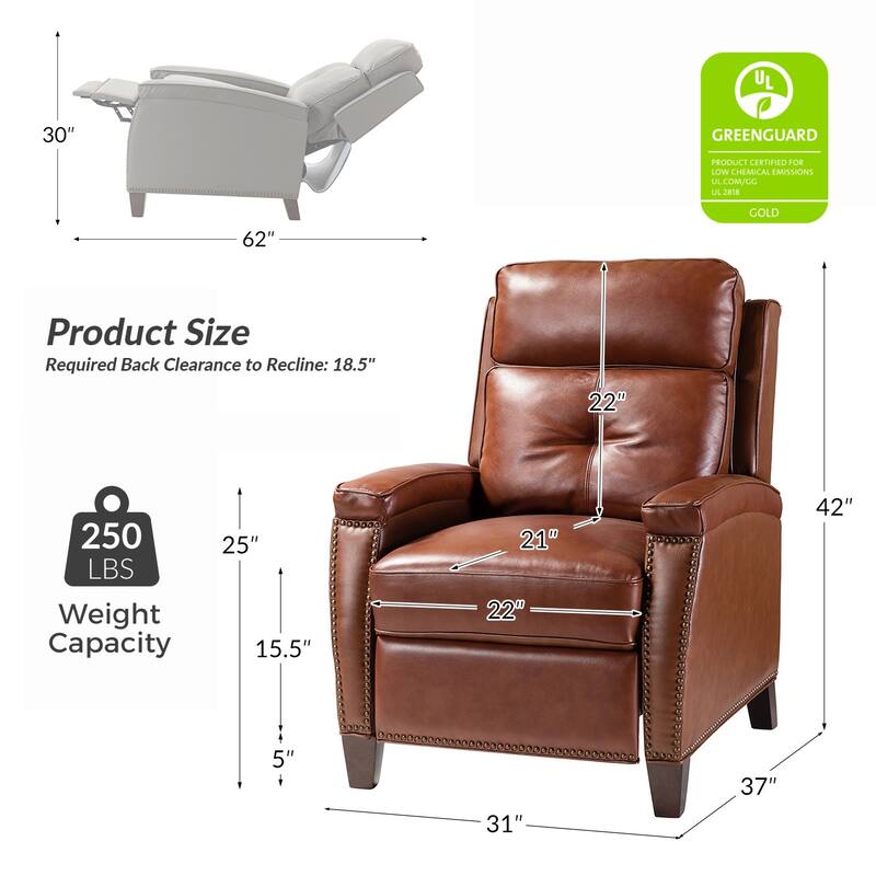 Gaspar Mid-Century Modern Pushback Recliner with Nailhead Trim by HULALA HOME