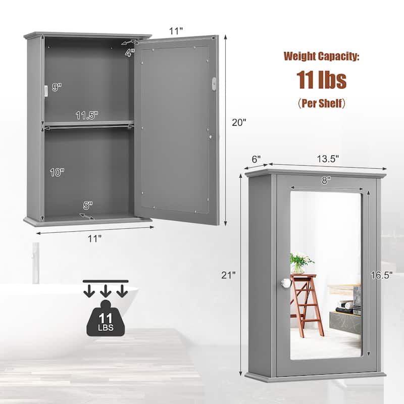 Mirrored Bathroom Cabinet Wall Mount Storage Cabinet with Single Door