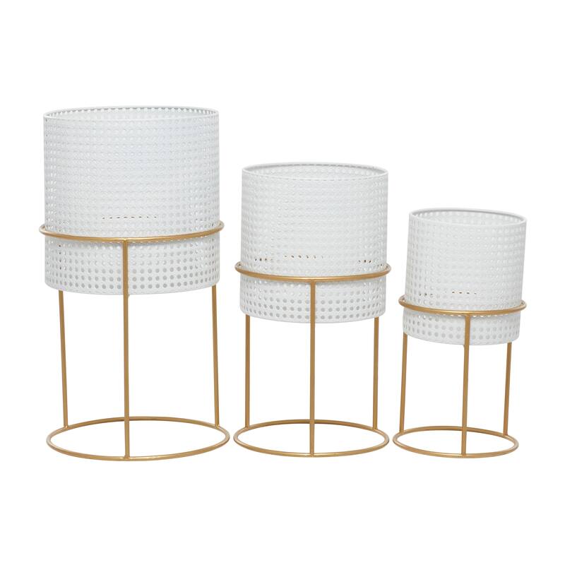 White Black or Gold Basket Style Glam Modern Planter Stands (Set of 3) - S/3 23", 19", 15"H