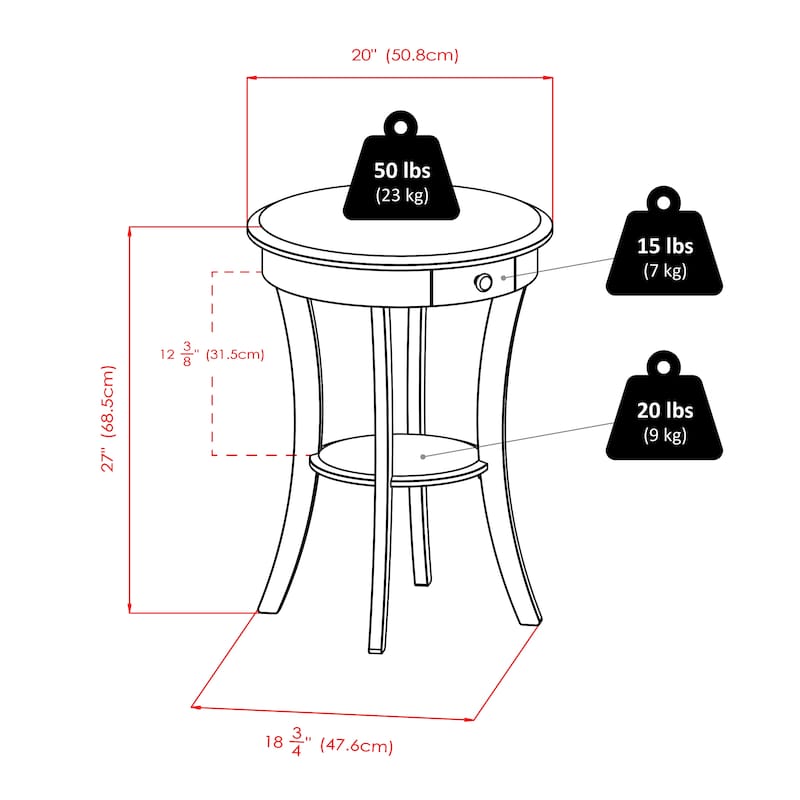Sasha Round Accent Table, Cappuccino - 20"W x 20"D x 27"H.