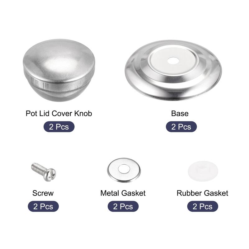 Universal Pot Lid Knob, Stainless Steel Replacement Knob 58x41x33mm, 2pcs - Silver Tone