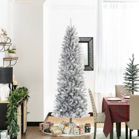 Glitzhome Black/Silver Unlit Tinsel Artificial Christmas Tree with Metal Stand