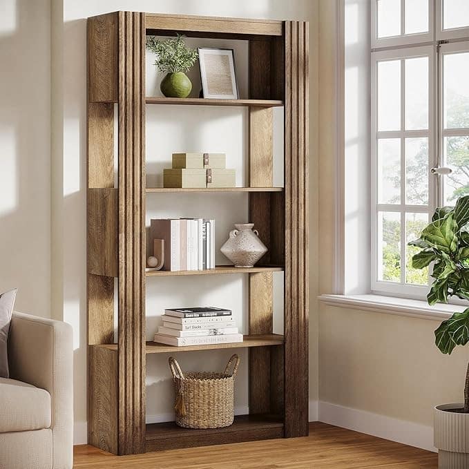 70.8-Inch 5-Tier Open Bookshelf Bookcase Wood Display Storage Shelves