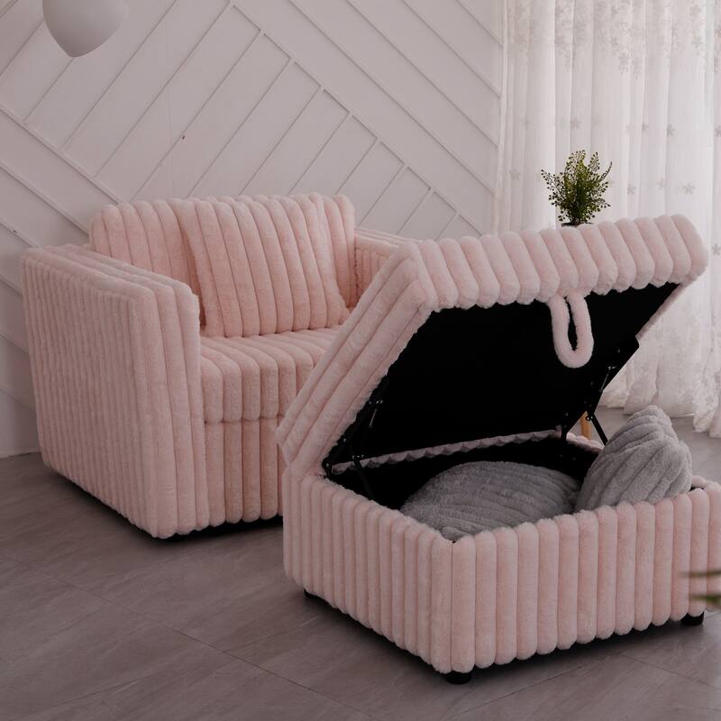 44.9" Soft Modular Sofa Single in Light Pink, Comfortable & Stylish with Ottoman and Storage