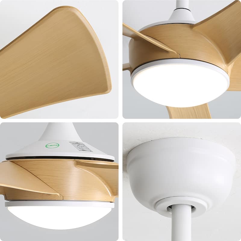 6-Speed Remote Control Wood Ceiling Fan with Dimmable LED Light & Time Function, Reversible DC Motor