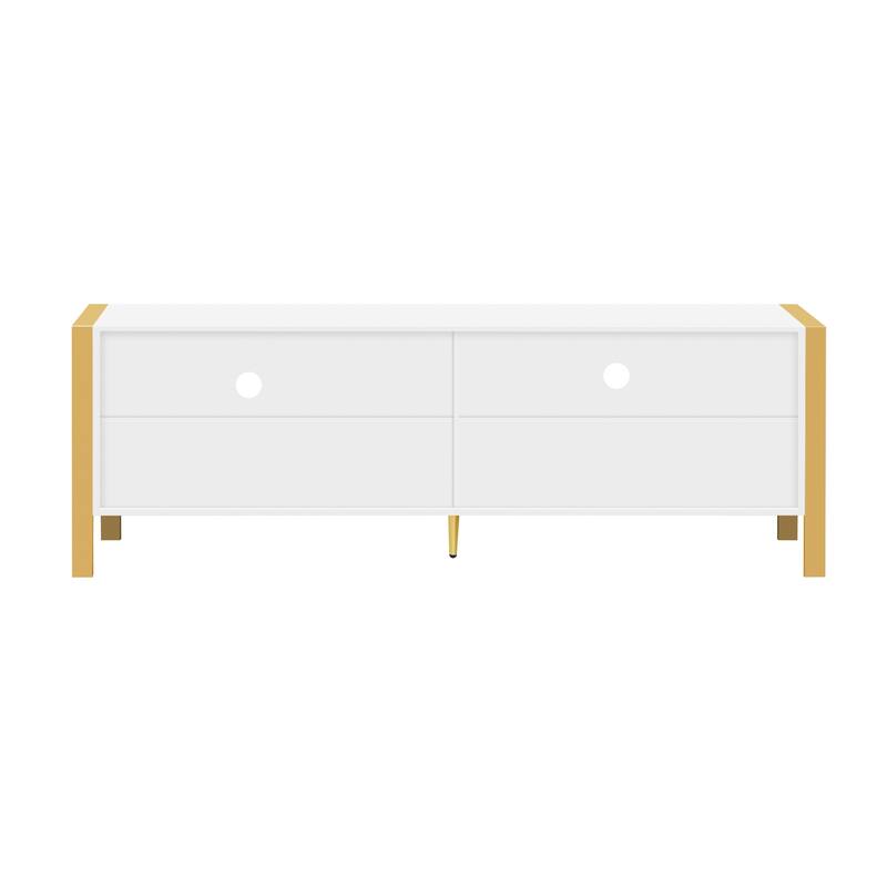 Modern Luxury TV Stand with 2 Spacious Storage Shelf, Adjustable Shelves and 4 Golden Legs for Living Room