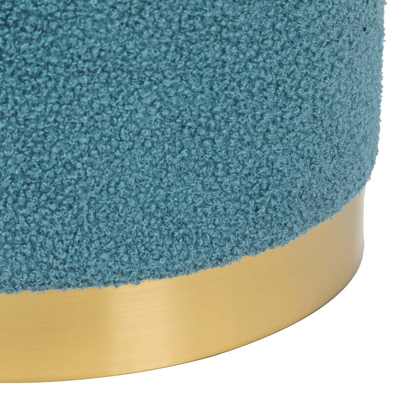 Adeco Velvet Round Storage Stool Gold Plating Base Storage Ottoman