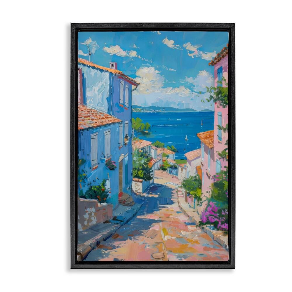 Stupell Quiet Seaside Town's Path Framed Floater Canvas Wall Art Design By LSR Design Studio