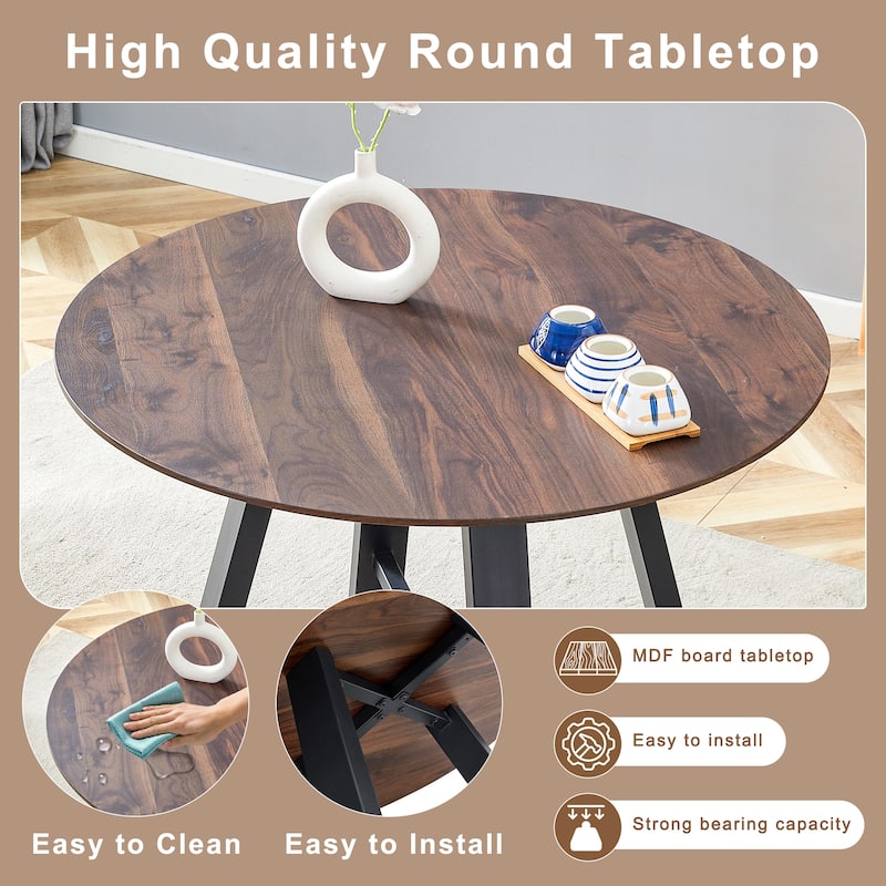 42" Round Dining Table Set for 4, 5-Piece Modern Dining Room Table with 4 Linen Chairs, Small Space Circle Dining Furniture