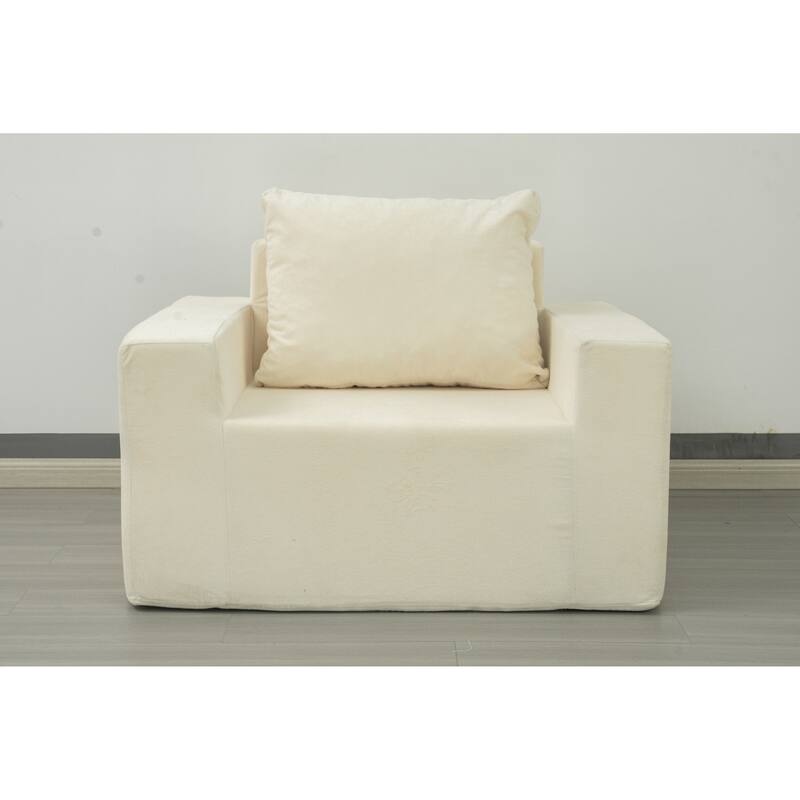 Single Foam Sofa with Pillow, Washable Cover, Anti-Slip Bottom, and Wide Armrests