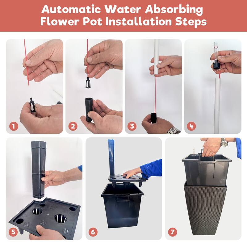 30" Tall Large Flower Pots Planter with Self-Watering Drainage Holes Inner Trays, Indoor Outdoor Plant Pot