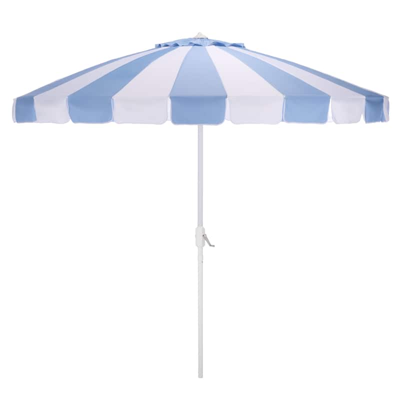 SAFAVIEH Outdoor Patio Furniture Buti 9 Ft Umbrella, Crank Lift Shade with Aluminum Frame - Baby Blue Stripe/White