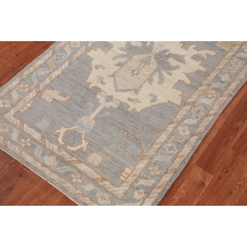Hand Knotted Oriental 100% Wool Carpet Transitional Floral Greys & Charcoal Oushak Runner Rug - 11' 7'' X 2' 11''