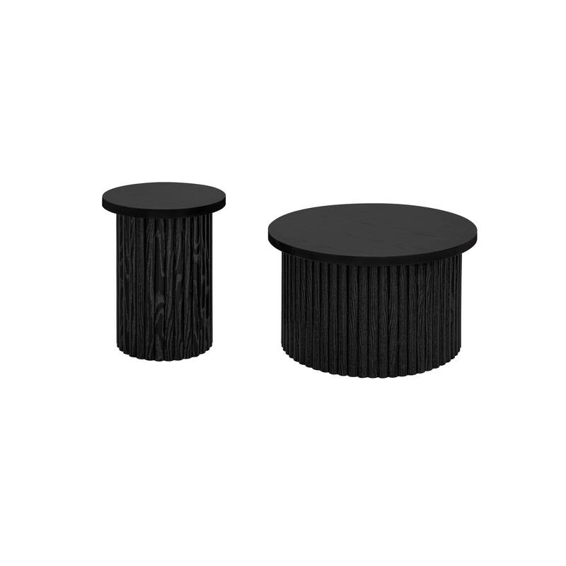 Round Coffee Table Modern Side Table with Wood Grain Vertical Stripe Coffee Table Legs Foot Pad, for Living Room