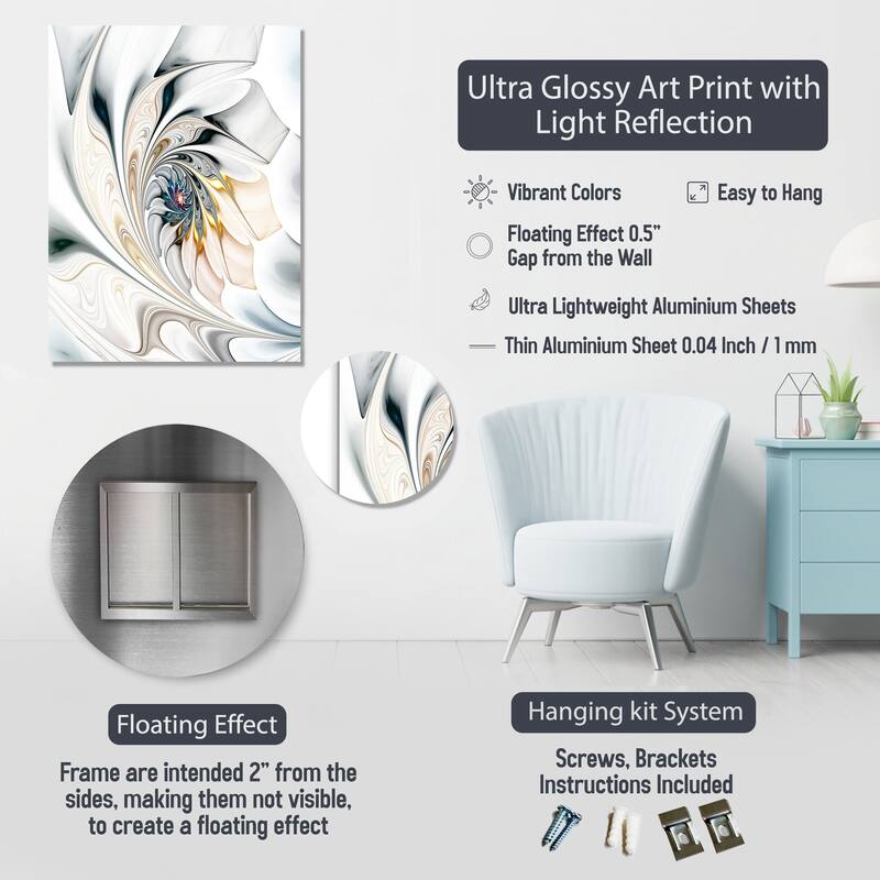 Designart "Monochromatic Chevron Motion I" Chevron Wall Art Set of 5 - Glam White Metal Art Living Room Set