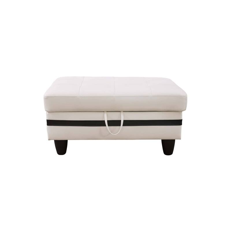 Black Faux Leather Storage Ottoman - White