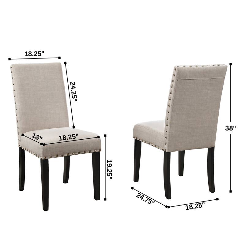 Biony Fabric Dining Chairs with Nailhead Trim, Set of 2, Tan