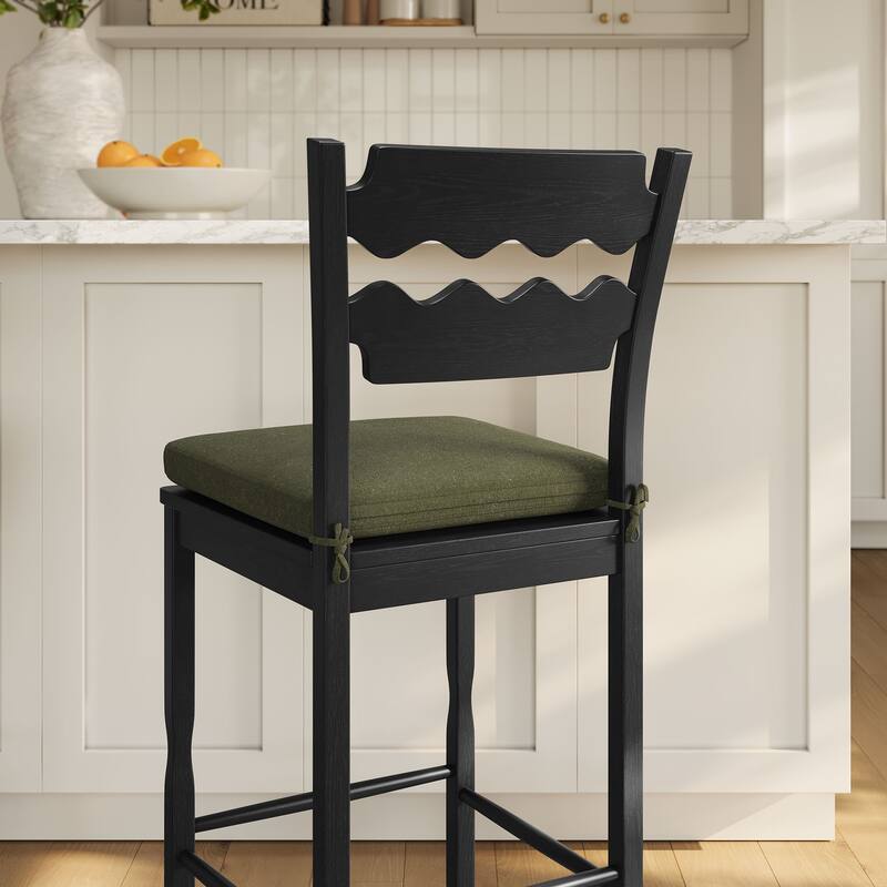 Jax Oak Wood Bar Stool With Wavy Razor Back and Cushion