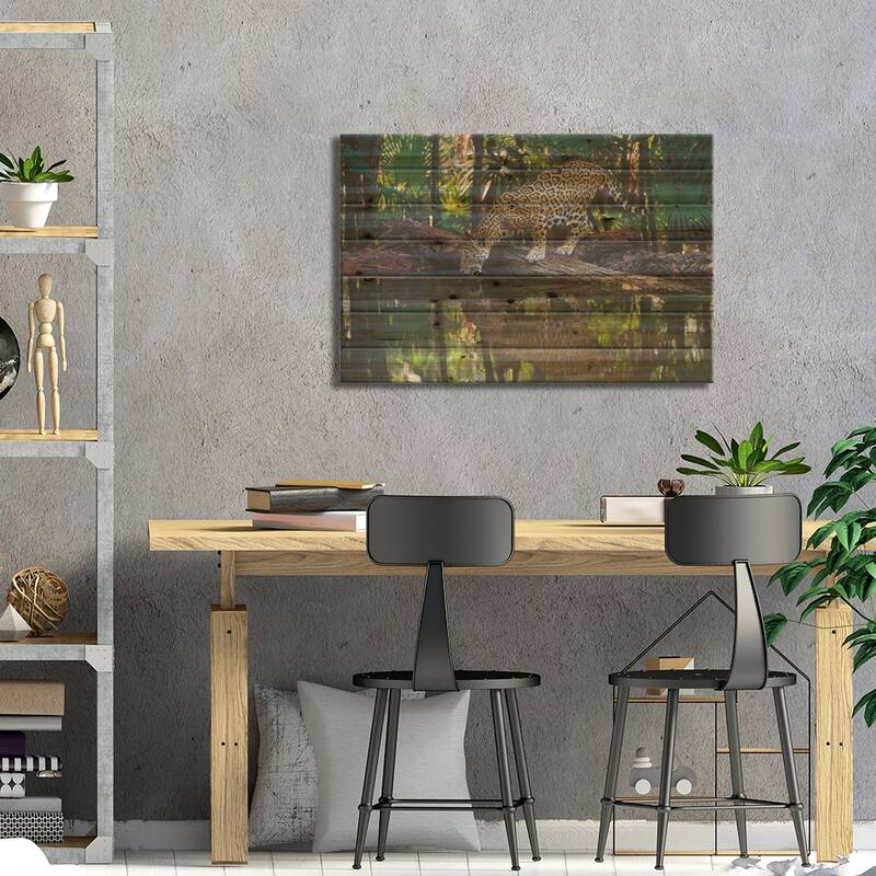 Jaguar Drinking, Belize Zoo, Belize Print On Wood by Gerry Ellis - Multi-Color