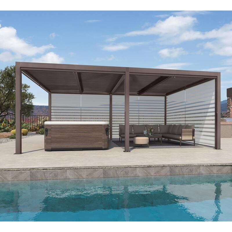 PURPLE LEAF Bronze Louvered Pergola with Adjustable Roof for Deck Backyard Garden Hardtop Gazebo