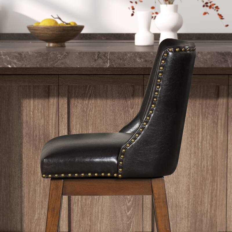 26'' Swivel Upholstered Counter Stool with Solid Wood Frame (Set of 2)
