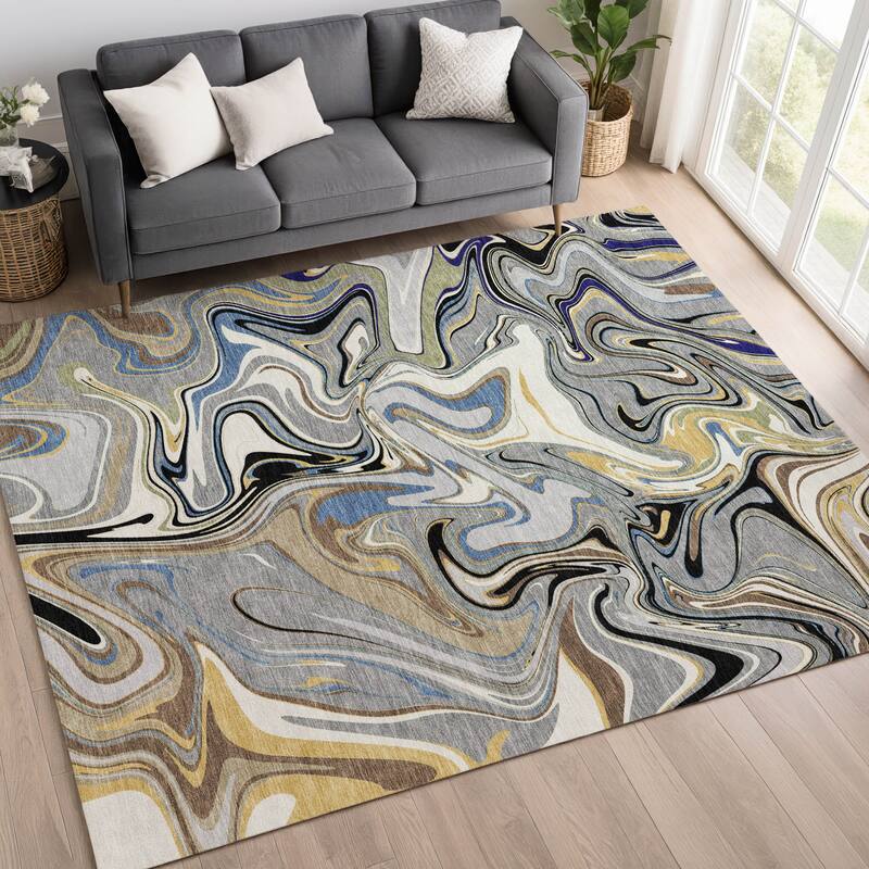 Machine Washable Indoor/ Outdoor Contemproary Fusion Chantille Rug
