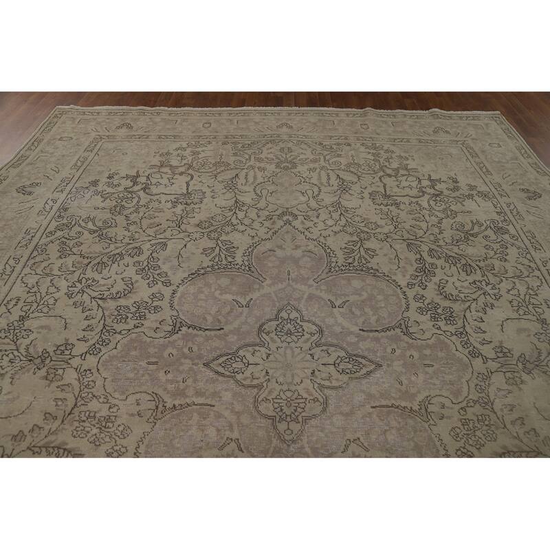 Distressed Tabriz Vintage Rug Hand-Knotted Oriental Wool Carpet - 9'9" x 12'6"