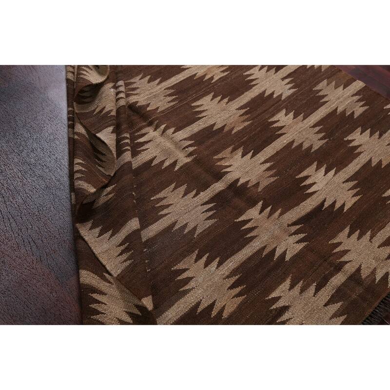 Natural Dye Brown Kilim Oriental Area Rug Wool Hand-woven Foyer Carpet - 5'3" x 6'8"