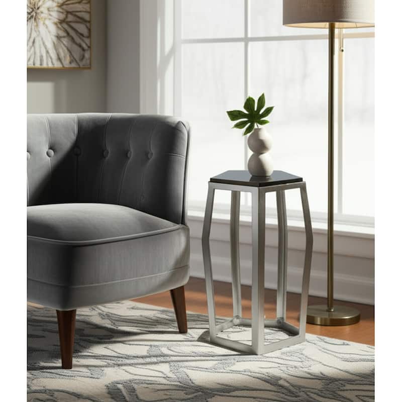 Marble Side Table Metal Frame Modern Narrow Accent for Home Decor