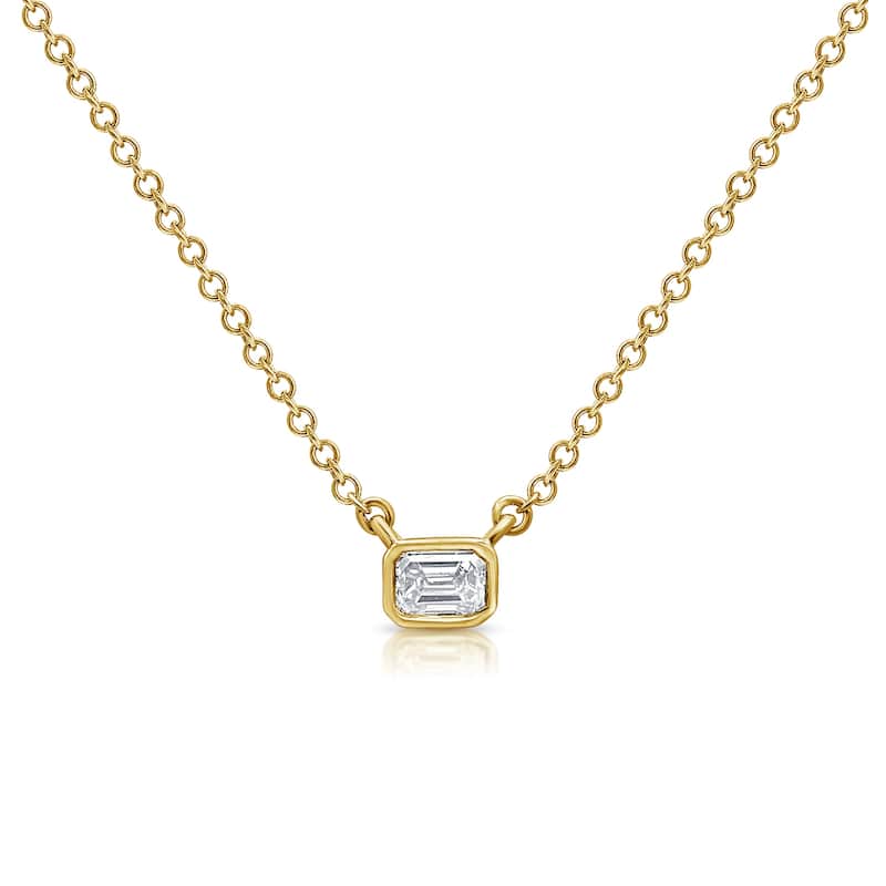 Joelle Collection Diamond Emerald Cut Bezel Necklace 14K Gold 0.15ct - Adjustable Length - Yellow