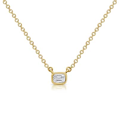 Joelle Collection Diamond Emerald Cut Bezel Necklace 14K Gold 0.15ct