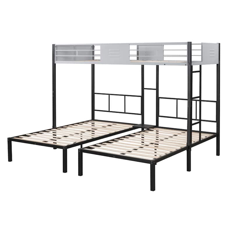 Twin Metal Triple Bunk Bed with Vent Board,Separatable into Three Beds