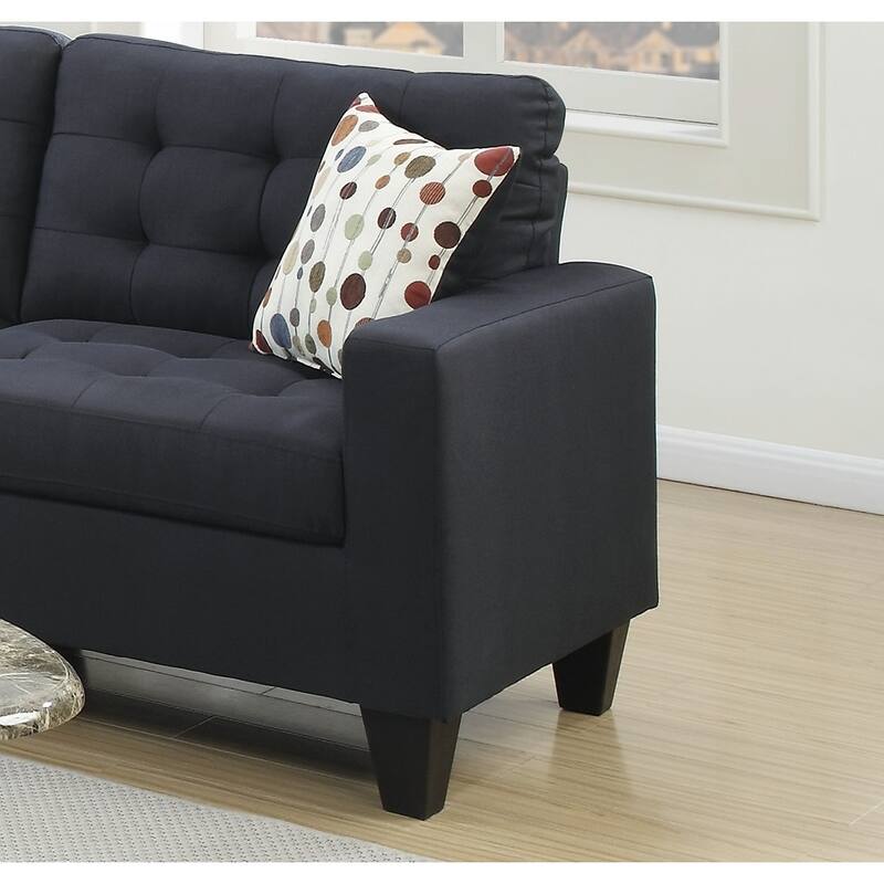 2pc Sofa Set Black Polyfiber Tufted Sofa Loveseat w Pillows Cushion Solid Pine