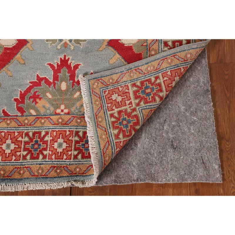 Geometric Kazak Accent Rug Hand-Knotted Oriental Blue Wool Carpet - 3'3"x 5'0"