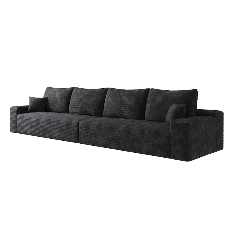 140"Foam 5-Seater Sofa - Plush Corduroy Cloud Couch with Recliner and High-Resilience Foam