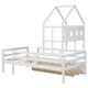 preview thumbnail 7 of 7, Wood Twin House Bed with Guardrail and Drawer, Rustic Design, Easy Assembly, White