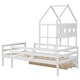 preview thumbnail 7 of 7, Wood Twin Size Solid Pine House Platform Kids Bed Frame with Guardrail and Drawer, Rustic Design, Easy to Assemble, White