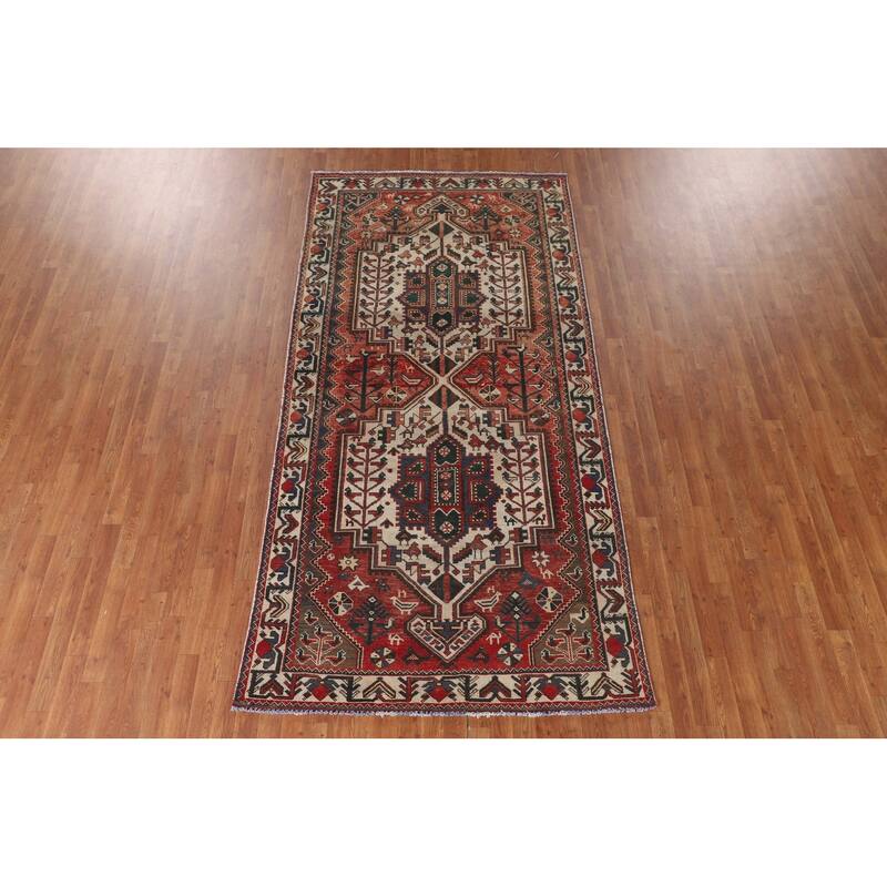 Geometric Bakhtiari Persian Vintage Rug Handmade Tribal Wool Carpet - 4'11"x 10'1"