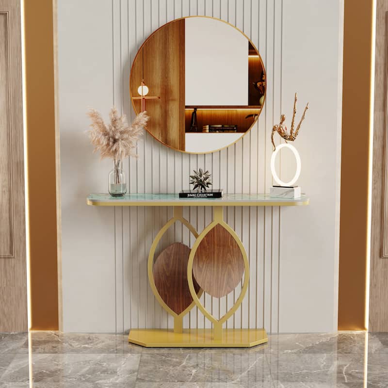 48" Modern Console Marble Table with Gold Base Entryway Living Room - 48"x12"x31"
