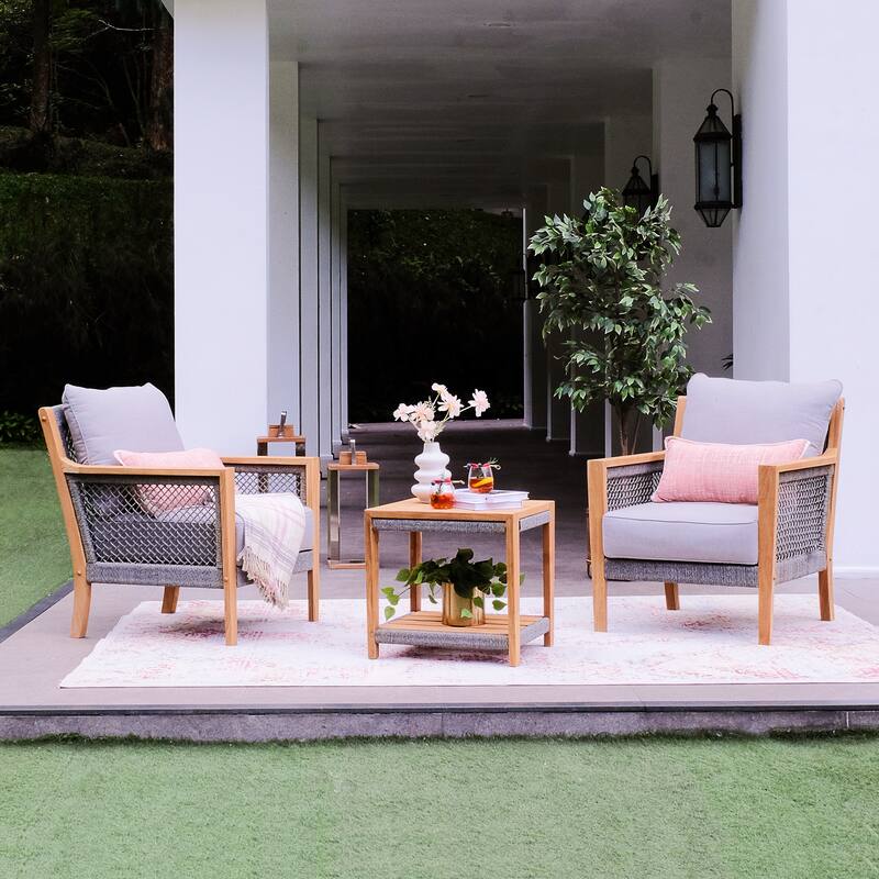 Cambridge Casual Nassau 3-Piece Teak Wood Outdoor Chat Set