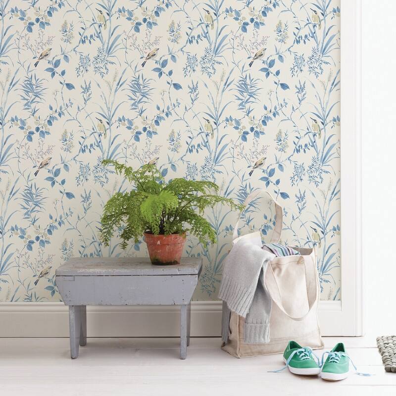 Chesapeake Imperial Garden Blue Botanical Wallpaper - 20.5in x 396in x 0.025in