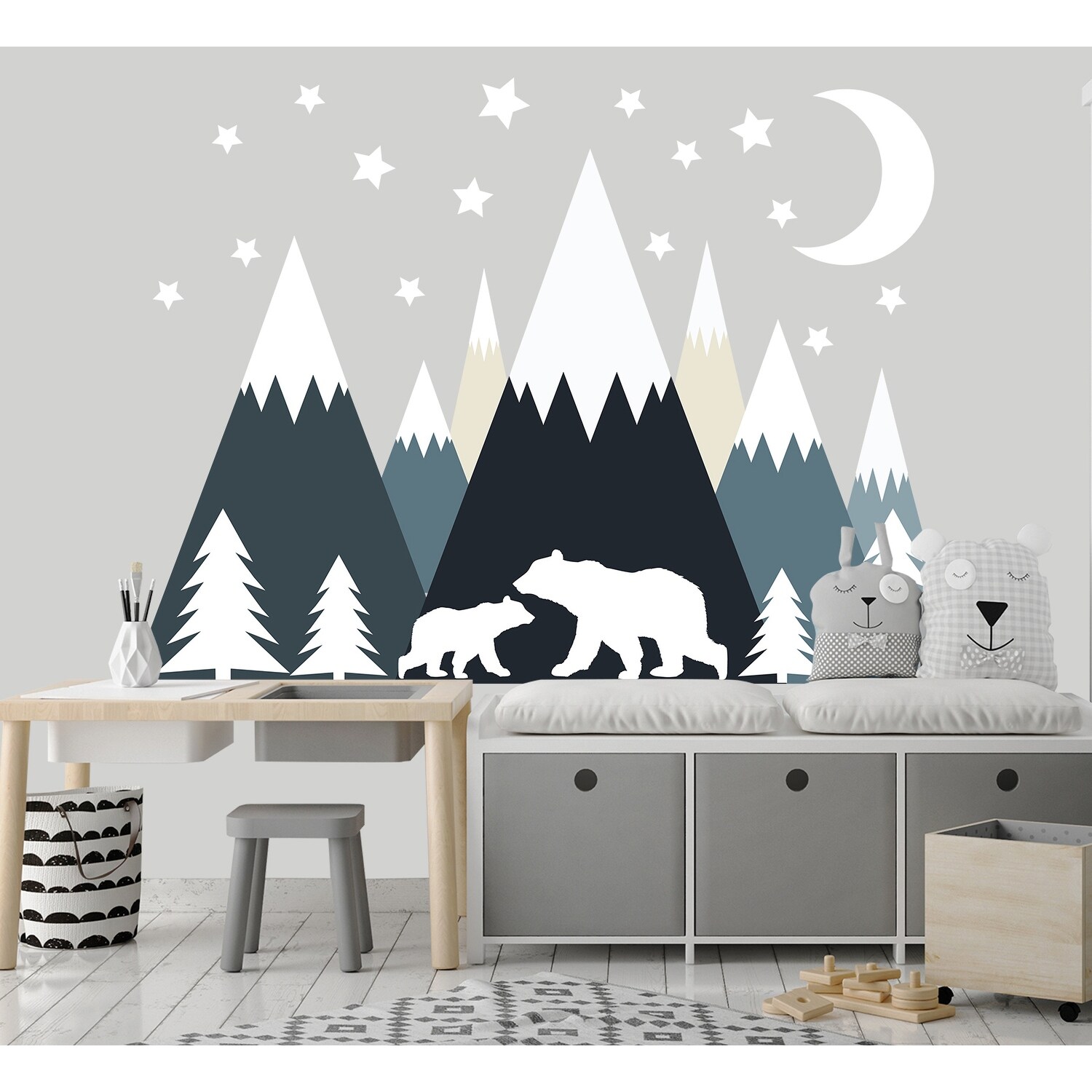Mountain Wall Decal Nursery - Polar Bear Family Decor-image