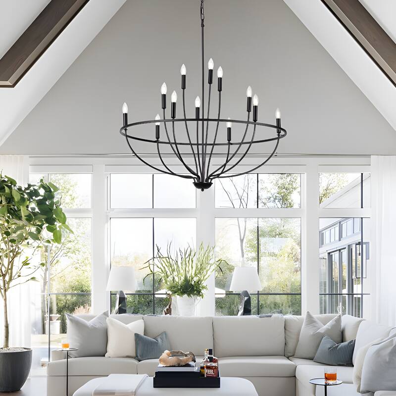 12-Light Metal Lotus Chandelier Graceful Curve Candlestick Ceiling Light