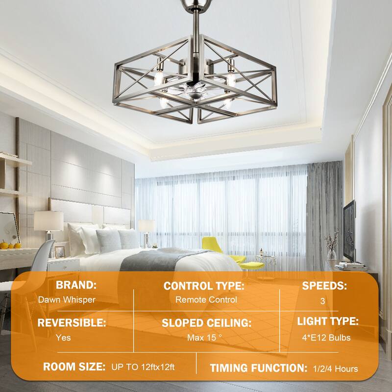 Oaks Aura 20in. Modern Industrial Nickel Low Profile Ceiling Fan with Light, Flush Mount Ceiling Fan with Remote for Bedroom