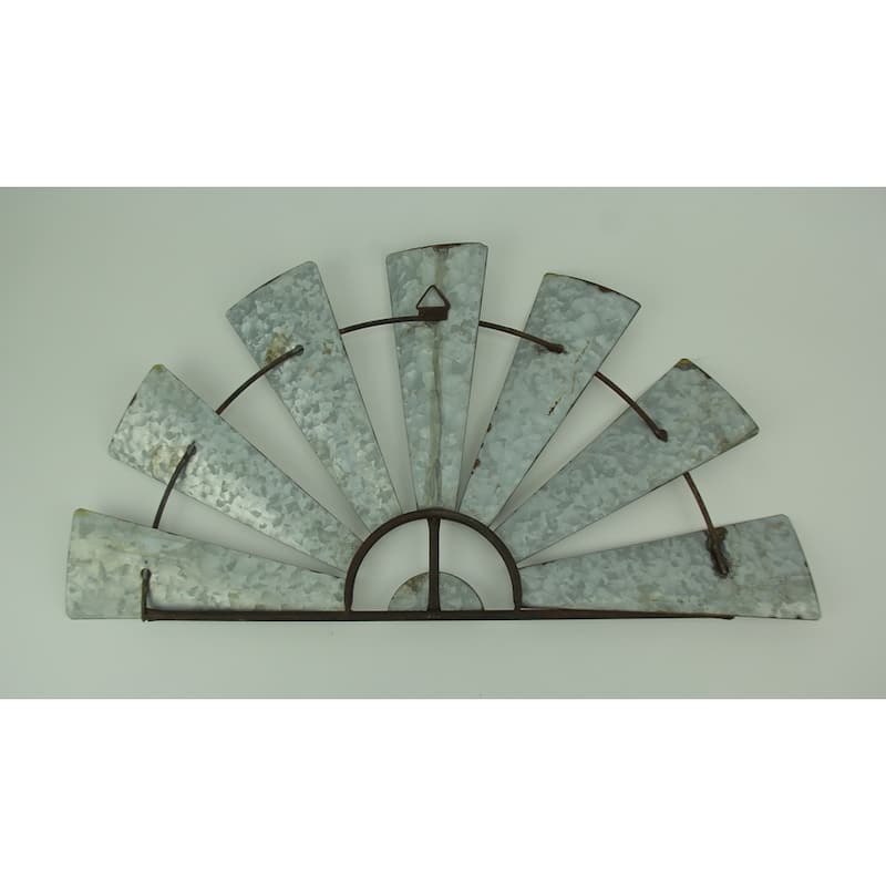 Zeckos 24 Inch Weathered Metal Half Windmill Wall Hangings (Set Of 2)