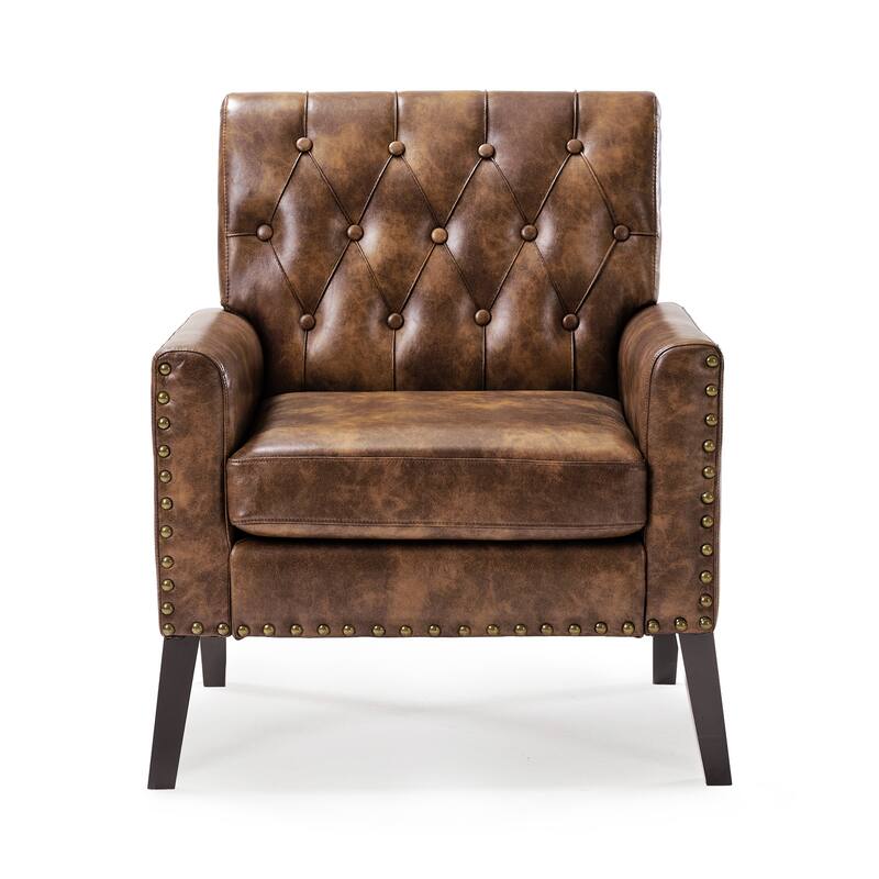 LUE BONA Linen and Walnut Legs Mid Century Modern Button Tufted Accent Chair - 29.53'' H X 30'' W X 33.07'' D
