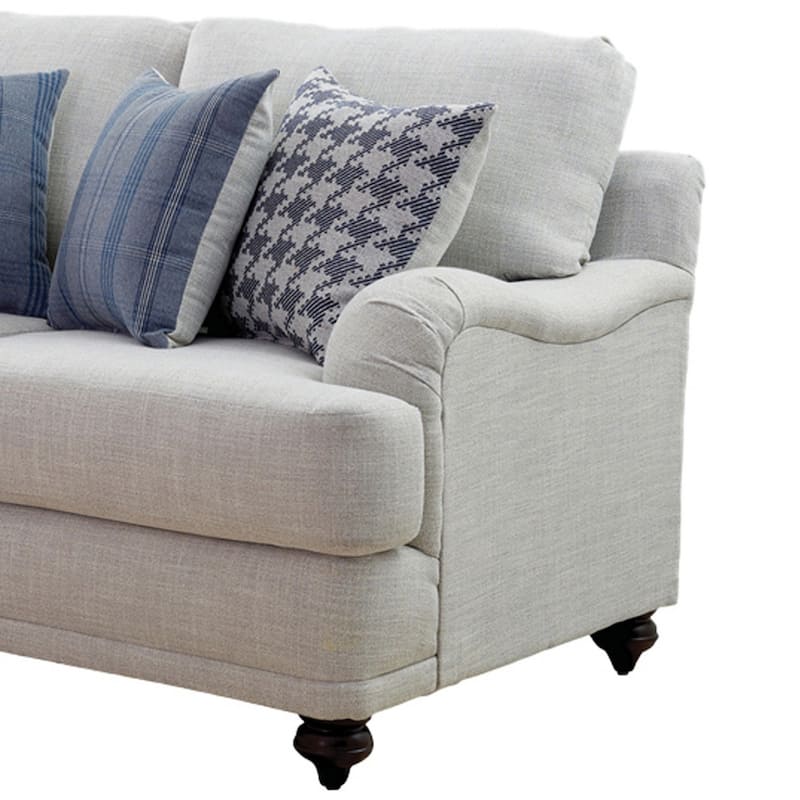 Fabric Upholstered Loveseat with Sloped Armrests and Turned Legs,Light Gray